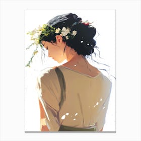 Girl With Flowers In Her Hair Canvas Print