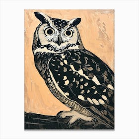 Collared Scops Owl Linocut Blockprint 2 Canvas Print