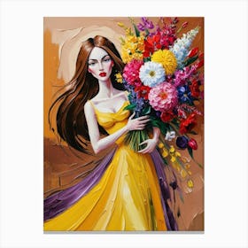 Girl In Yellow Dress With Flowers Canvas Print