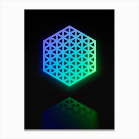 Neon Blue and Green Abstract Geometric Glyph on Black n.0391 Canvas Print