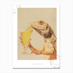 Iguana Drinking A Cocktail Realistic Illustration Poster Canvas Print
