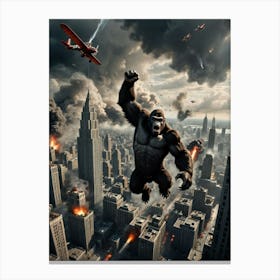 Skyscraper Siege: The Giant Gorilla and the Doppeldecker Assault Canvas Print