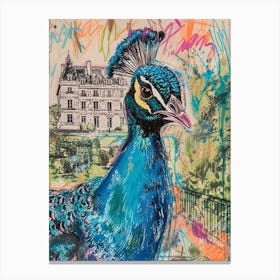 Peacock Sketch With A Palace In The Background 2 Canvas Print