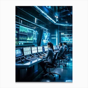 Cyber Industrial Automation Control Room With Sleek Ergonomic Workstations Translucent Holographic 1 Canvas Print