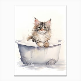 Maine Coon Cat In Bathtub Bathroom 3 Canvas Print