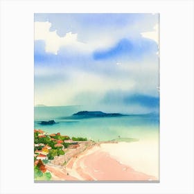 Sveti Stefan Beach 2, Montenegro Watercolour Canvas Print