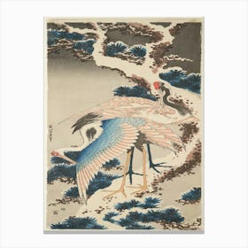 Two Cranes On A Snow–Covered Pine Tree , Katsushika Hokusai Canvas Print