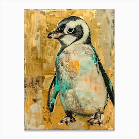 Penguin Chick Gold Effect Collage 3 Canvas Print