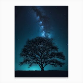 Lone Tree In The Night Sky and milky way Canvas Print
