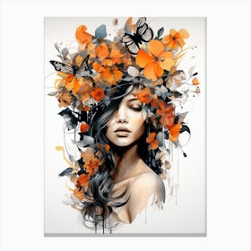 portrait illustration of woman with flowers 2 Canvas Print