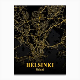 Helsinki Gold City Map 1 Canvas Print