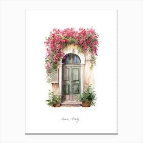 Rome, Italy   Mediterranean Doors Watercolour Painting 1 Poster Canvas Print