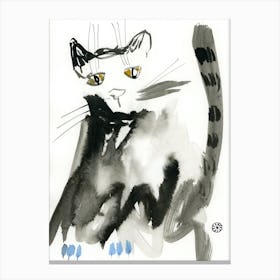 Story Of A Cat - ink painting black and white Canvas Print