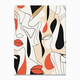 Abstract Face Line Illustration Red & Black Canvas Print