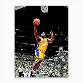 Shaquille O Neal Of The Los Angeles Lakers Goes Up For A Shot Against The Detroit Pistons Canvas Print