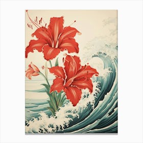 Great Wave With Amaryllis Flower Drawing In The Style Of Ukiyo E 1 Canvas Print