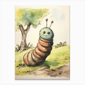 Storybook Animal Watercolour Worm 2 Canvas Print
