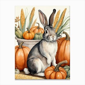 Painting Of A Cute Bunny With A Pumpkins (21) Canvas Print