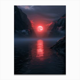 Red Moon Over Lake Canvas Print