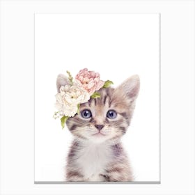 Peekaboo Floral Tabby Kitten Canvas Print