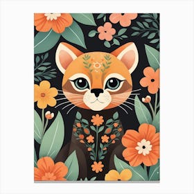 Floral Cute Baby Puma Nursery Illustration (29) Canvas Print