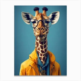 Funny Giraffe Wearing Cool Jackets And Glasses Canvas Print
