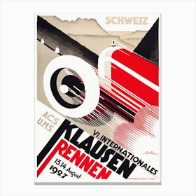 1927 Switzerland International Klausen Rennen Racing Poster Canvas Print