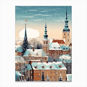 Winter Travel Night Illustration Tallinn Estonia 1 Canvas Print
