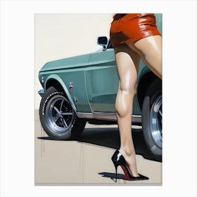 Classic Car loving Girl In High Heels Canvas Print