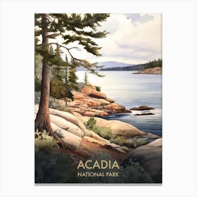 Acadia National Park Watercolour Vintage Travel Poster 4 Canvas Print