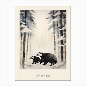 Winter Watercolour Badger 1 Poster Canvas Print