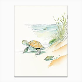 Foraging Sea Turtles, Sea Turtle Pencil Illustration 1 Canvas Print