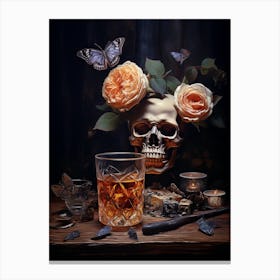 Skull and flowers 1 Canvas Print