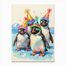 Penguins In Party Hats Canvas Print