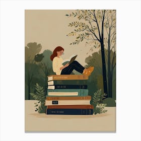 Girl Reading Books In The Park Canvas Print