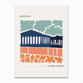 Acropolis   Athens, Greece, Warm Colours Illustration Travel Poster 2 Canvas Print