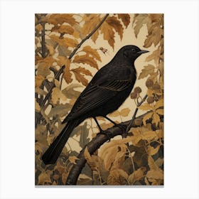 Dark And Moody Botanical Blackbird 2 Canvas Print