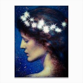 Night (Noc) 1912 by Edward Robert Hughes - British Painter Romanticism Pre-Raphaelitism Aestheticism Beautiful Goddess Fairy Angel Midnight Stars Celestial Oil Painting Remastered HD Canvas Print