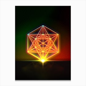 Neon Geometric Glyph in Watermelon Green and Red on Black n.0312 Canvas Print