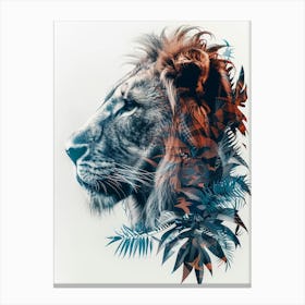 Double Exposure Realistic Lion With Jungle 27 Canvas Print