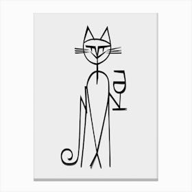 Cat And Cocktail Line Art 3 Canvas Print