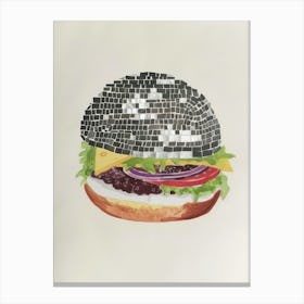 Disco Ball Burger Illustration Kitchen Disco Canvas Print