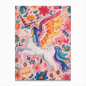 Floral Unicorn With Wings Painting 1 Canvas Print
