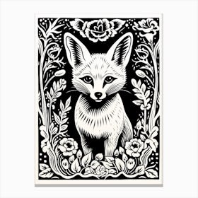 Linocut Fox Illustration Black 8 Canvas Print
