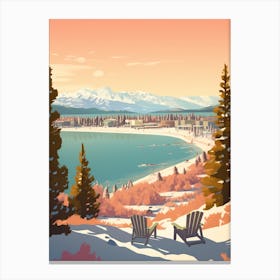 Vintage Winter Travel Illustration Lake Tahoe Usa 1 Canvas Print
