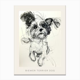Biewer Terrier Dog Line Sketch Poster Canvas Print