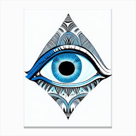 Psychedelic Eye, Symbol, Third Eye Blue & White 1 Canvas Print