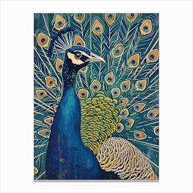 Blue Mustard Peacock Profile Portrait 2 Canvas Print