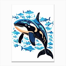Orca Whale Pattern With Fish Blue 2 Canvas Print