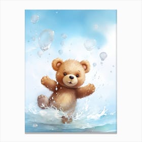 Diving Teddy Bear Painting Watercolour 2 Canvas Print